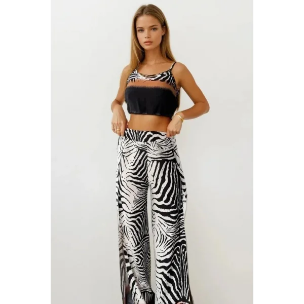 Kadın Dokuma Viskon Yırtmaç Detaylı Takım