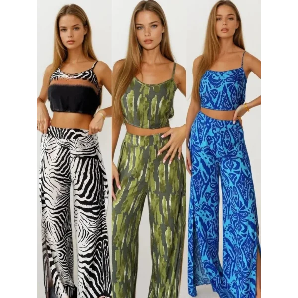 Kadın Dokuma Viskon Yırtmaç Detaylı Takım