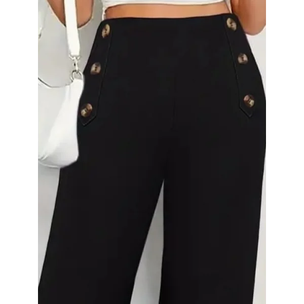 Kadın Düğme Detay Bol Paça Ithal Krep Pantolon