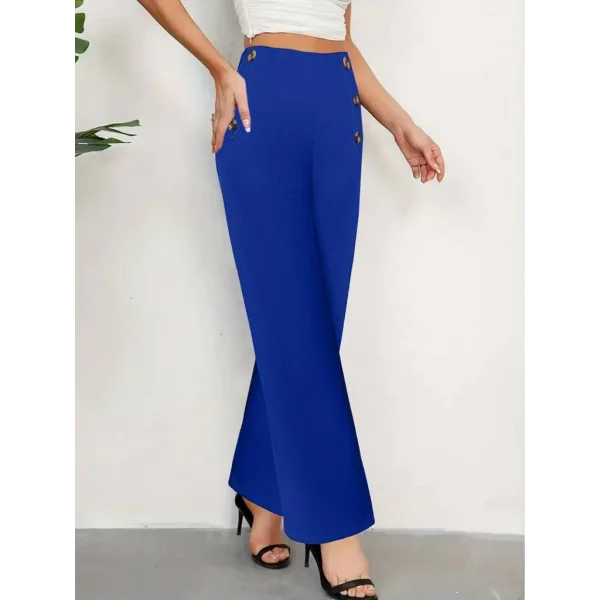 Kadın Düğme Detay Bol Paça Ithal Krep Pantolon