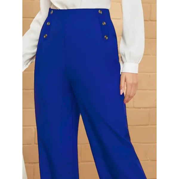 Kadın Düğme Detay Bol Paça Ithal Krep Pantolon