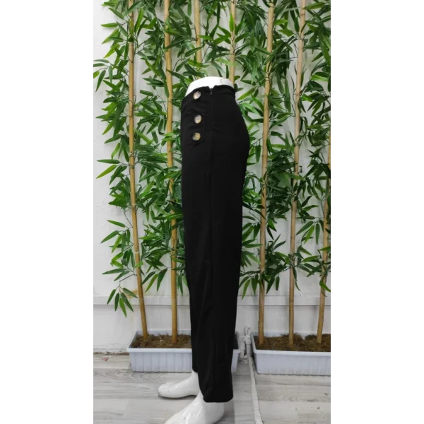 Kadın Düğme Detay Bol Paça Ithal Krep Pantolon