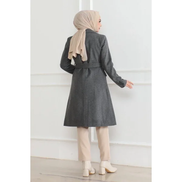 Kadın Düğmeli İçi Astarlı Kaşmir Kaşe Kaban - Bej