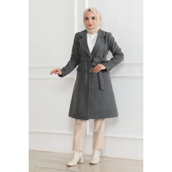 Kadın Düğmeli İçi Astarlı Kaşmir Kaşe Kaban - Bej