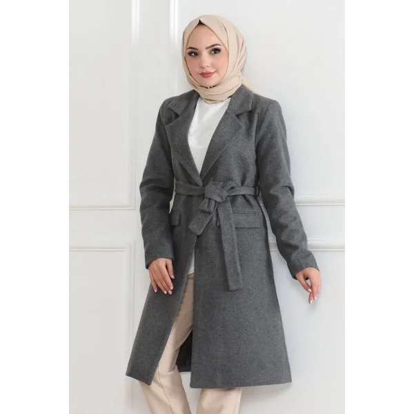 Kadın Düğmeli İçi Astarlı Kaşmir Kaşe Kaban - Bej