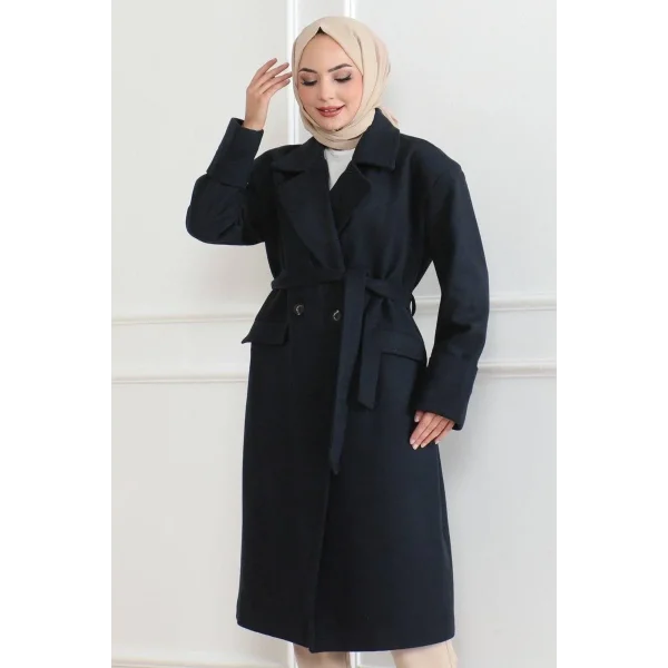 Kadın Düğmeli İçi Astarlı Kaşmir Kaşe Kaban - Laci