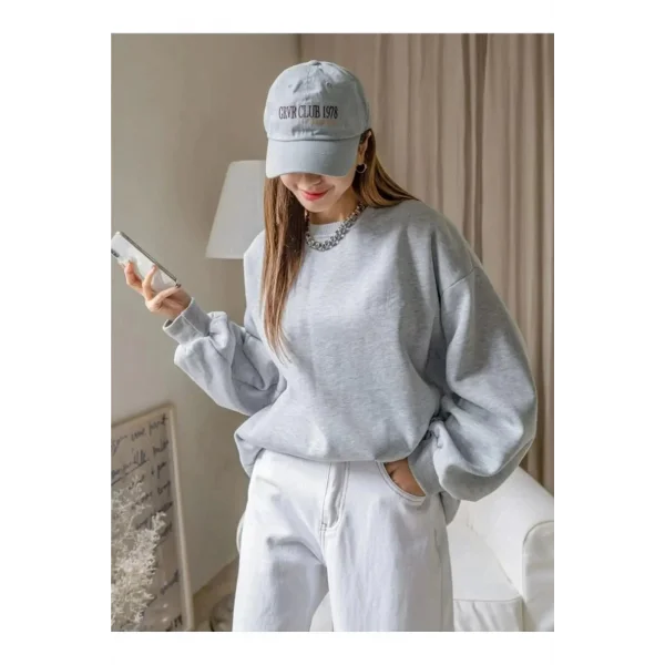 Kadın Düz Bisiklet Yaka Sweat - Gri