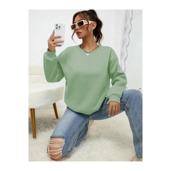 Kadın Düz Bisiklet Yaka Sweat - Mint Yeşili