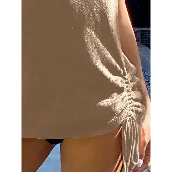 Kadın Eteği Büzgü Detay Boyundan Bağlamalı Mini Triko Pareo