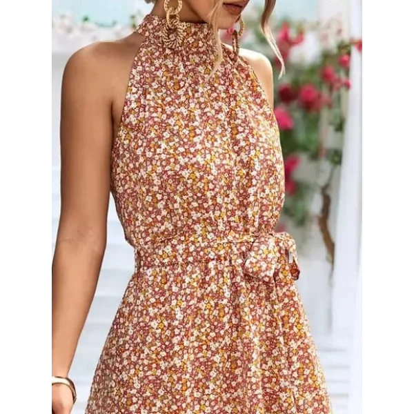 Kadın Eteği Volanlı Halter Yaka Süprem Elbise