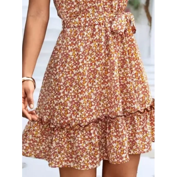 Kadın Eteği Volanlı Halter Yaka Süprem Elbise