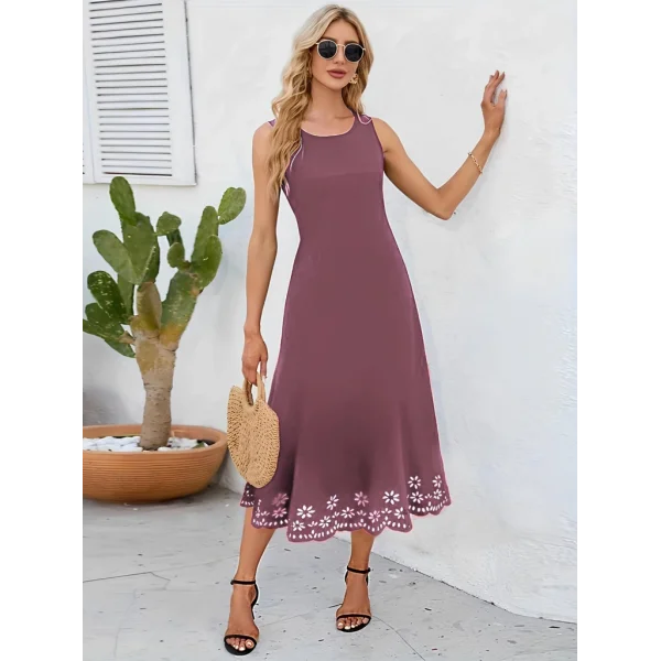 Kadın Etek Ucu Lazer Kesim çiçek Desenli Midi Boy Ithal Krep Elbise