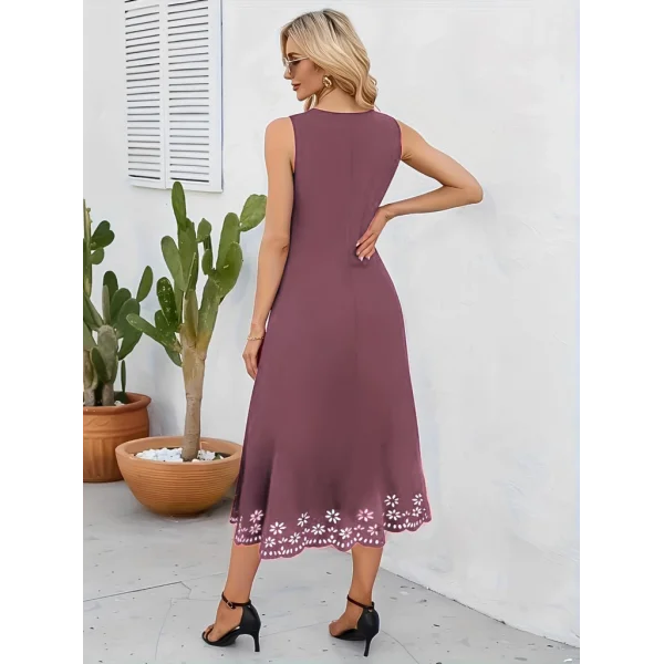 Kadın Etek Ucu Lazer Kesim çiçek Desenli Midi Boy Ithal Krep Elbise