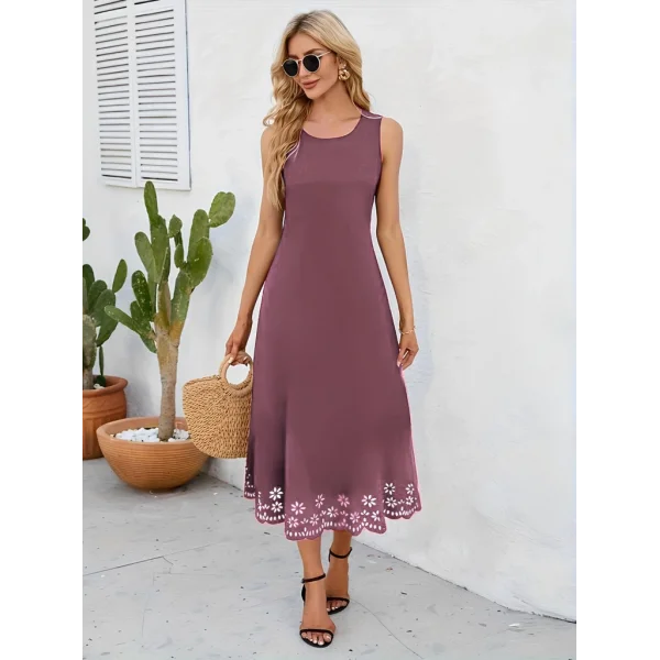 Kadın Etek Ucu Lazer Kesim çiçek Desenli Midi Boy Ithal Krep Elbise