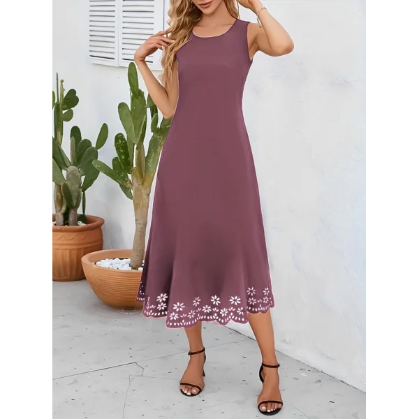 Kadın Etek Ucu Lazer Kesim çiçek Desenli Midi Boy Ithal Krep Elbise