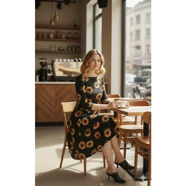 Kadın Fakir Kol Bisiklet Yaka Midi Mikro Elbise