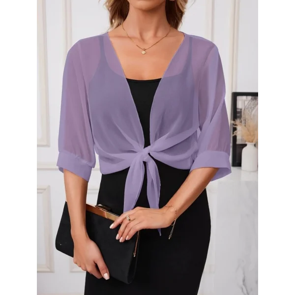 Kadın Fakir Kollu önden Bağlamalı Kısa şifon Bolero Ceket