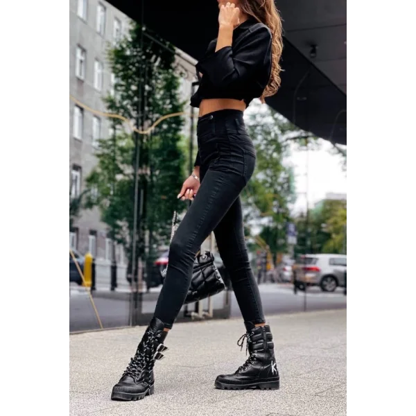 Kadın Fermuar Detay Yüksek Kemerli Kot Pantolon