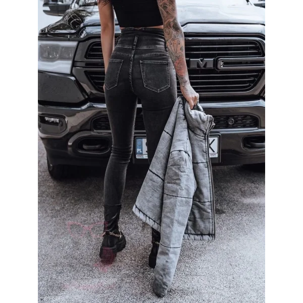 Kadın Fermuar Detay Yüksek Kemerli Kot Pantolon