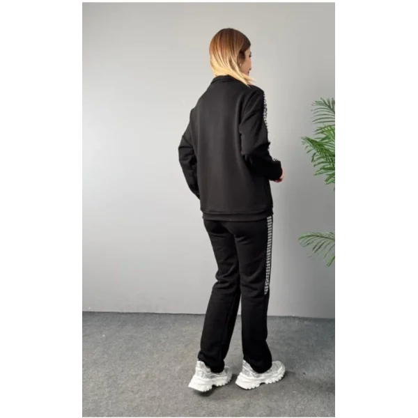 Kadın Fermuar Ve Ekose Detay weatshirt Ve Pantolon üç Iplik Kumaş Ikili Takım