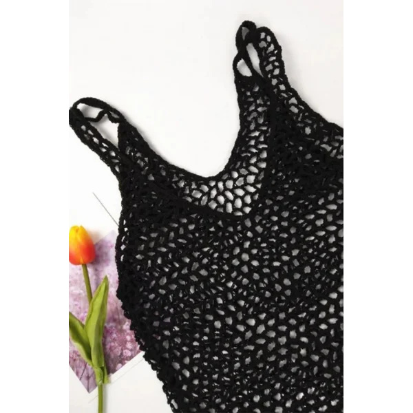 Kadın File Desen Tam Boy Askılı Triko Pareo