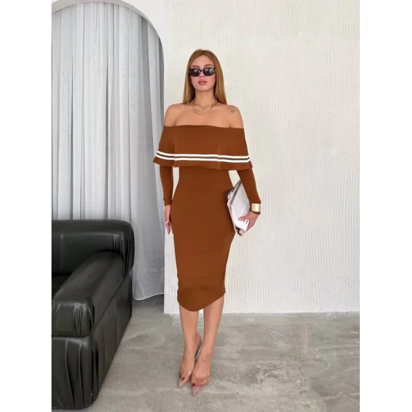 Kadın Fırsat ürünü adonna Yaka idi Boy Triko Elbise