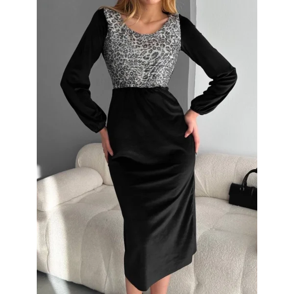 Kadın Fırsat ürünü eopar Desen Pul Payet Işlemeli idi Boy Kadife Kumaş Elbise