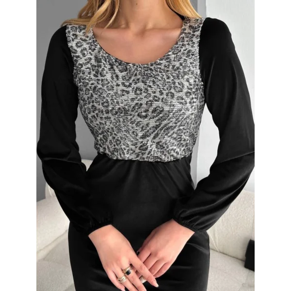 Kadın Fırsat ürünü eopar Desen Pul Payet Işlemeli idi Boy Kadife Kumaş Elbise