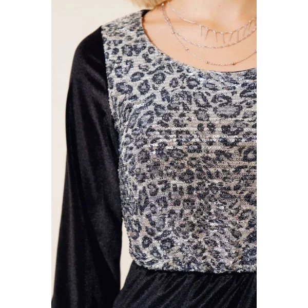 Kadın Fırsat ürünü eopar Desen Pul Payet Işlemeli idi Boy Kadife Kumaş Elbise