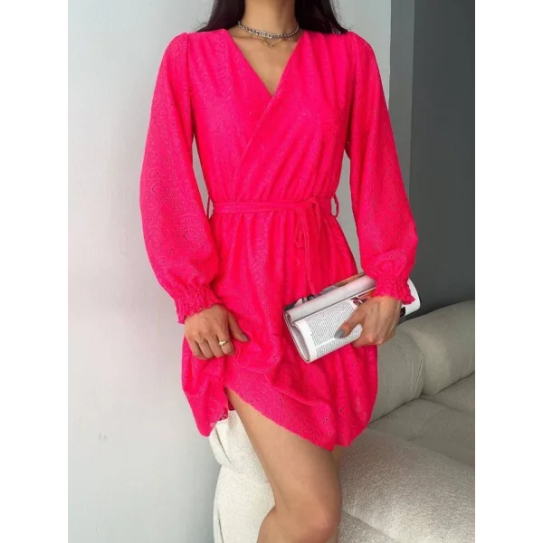 Kadın Fırsat ürünü Kruvaze Yaka Güpürlü ini Elbise