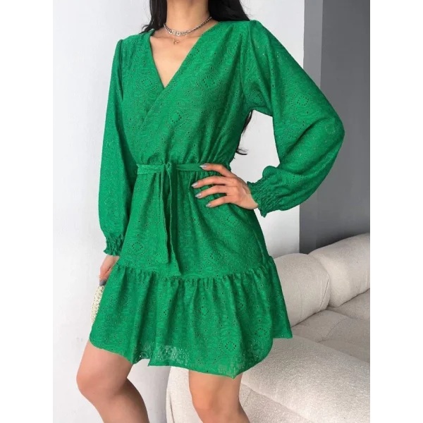 Kadın Fırsat ürünü Kruvaze Yaka Güpürlü ini Elbise