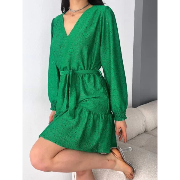 Kadın Fırsat ürünü Kruvaze Yaka Güpürlü ini Elbise