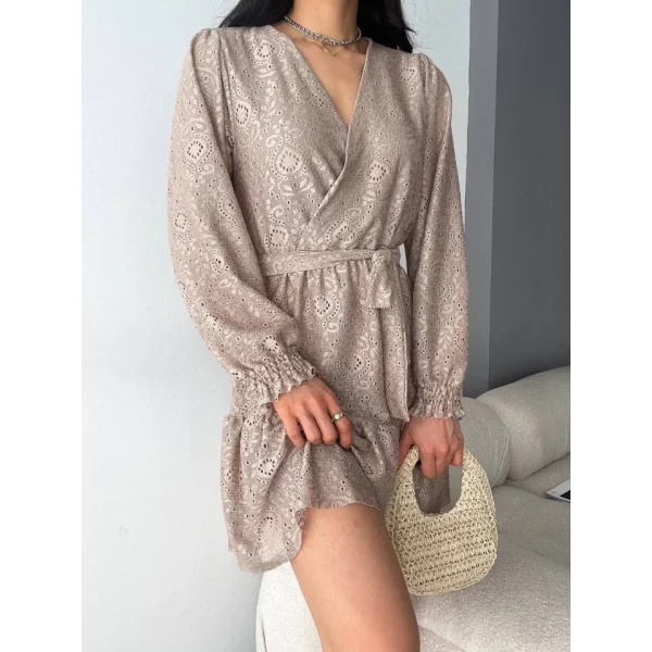 Kadın Fırsat ürünü Kruvaze Yaka Güpürlü ini Elbise