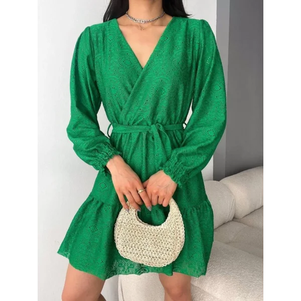 Kadın Fırsat ürünü Kruvaze Yaka Güpürlü ini Elbise