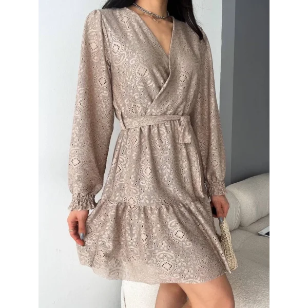 Kadın Fırsat ürünü Kruvaze Yaka Güpürlü ini Elbise