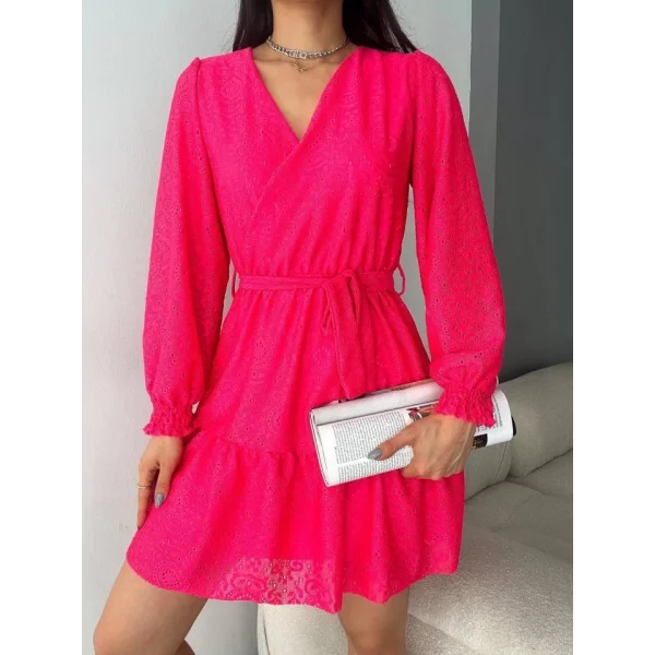 Kadın Fırsat ürünü Kruvaze Yaka Güpürlü ini Elbise