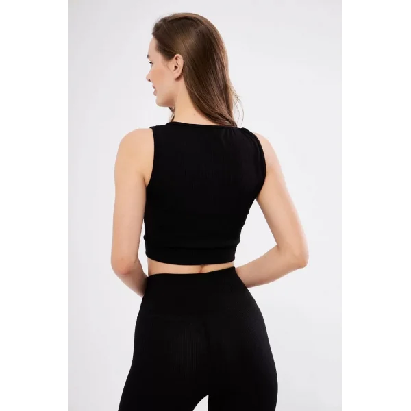 Kadın Fitilli Baskılı Crop - Siyah