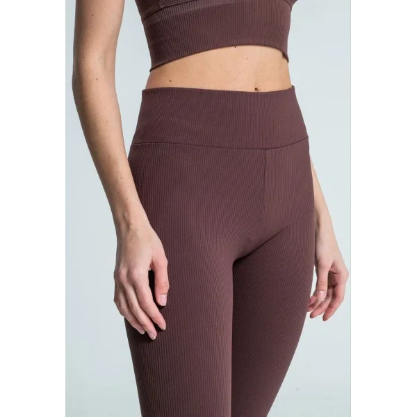 Kadın Fitilli Full Likralı Yüksek Bel Toparlayıcı Tayt Günlük ve Spor Kullanım - Kahverengi