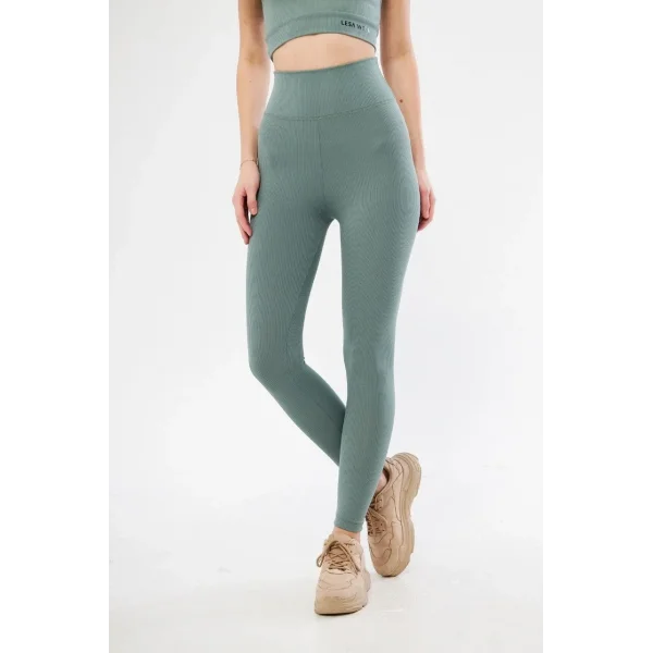 Kadın Fitilli Full Likralı Yüksek Bel Toparlayıcı Tayt Günlük ve Spor Kullanım - Mint Yeşili