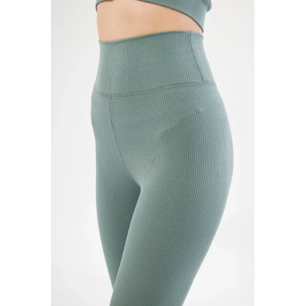 Kadın Fitilli Full Likralı Yüksek Bel Toparlayıcı Tayt Günlük ve Spor Kullanım - Mint Yeşili