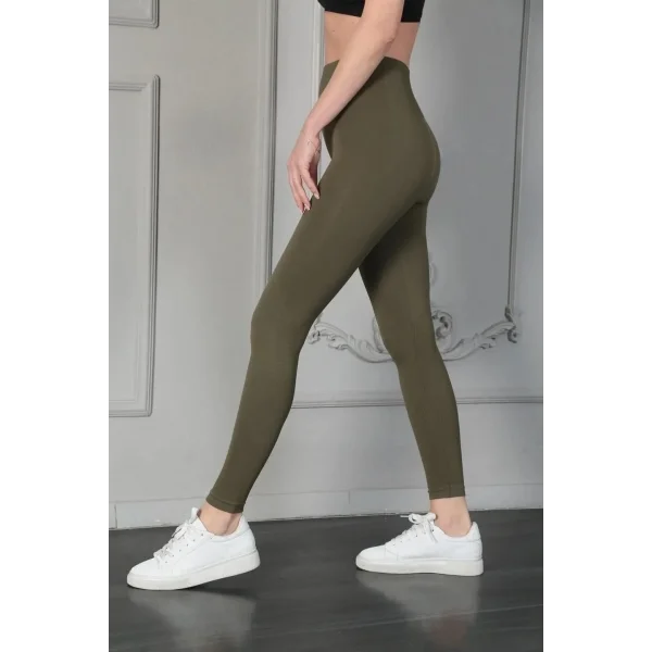 Kadın Full Likra Extra Toparlayıcı Yüksek Bel Dar Kalıp Günlük Spor Tayt - Haki