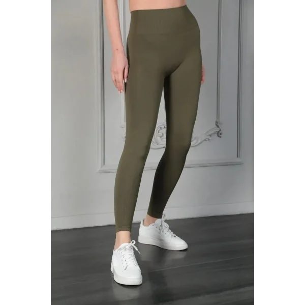 Kadın Full Likra Extra Toparlayıcı Yüksek Bel Dar Kalıp Günlük Spor Tayt - Haki