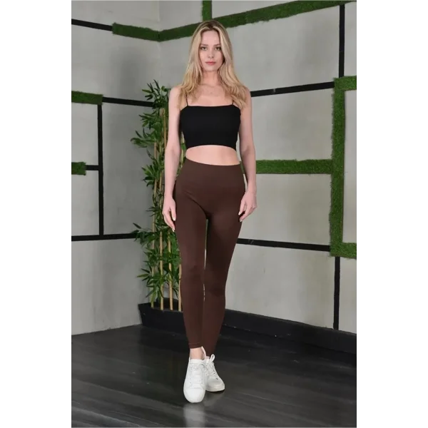 Kadın Full Likra Extra Toparlayıcı Yüksek Bel Dar Kalıp Günlük Spor Tayt - Kahverengi