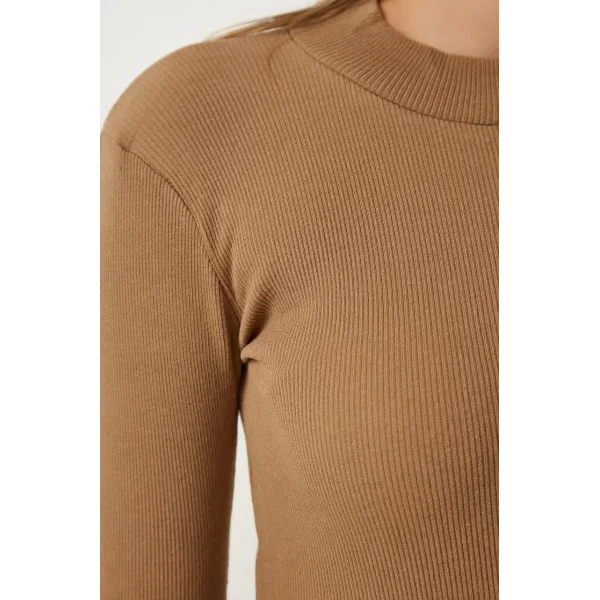 Kadın Full Likralı Fitilli Kaşkorse Body - Kahve