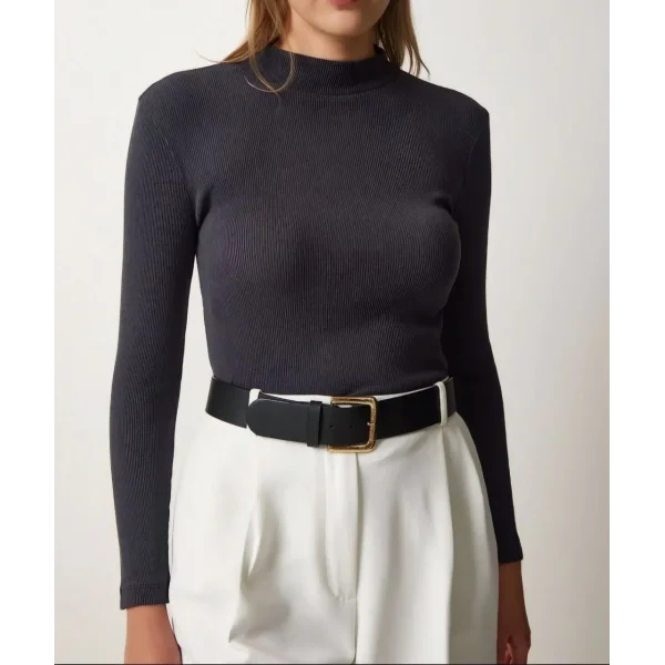 Kadın Full Likralı Fitilli Kaşkorse Body - Siyah