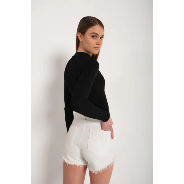 Kadın Full Likralı Fitilli Kaşkorse Body - Siyah