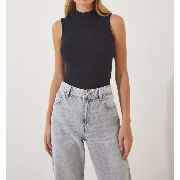 Kadın Full Likralı Fitilli Kaşkorse Body - Siyah