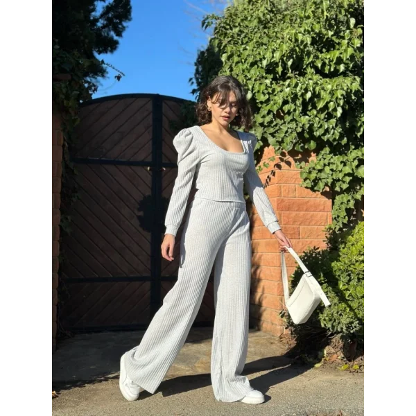 Kadın Geniş Fitilli Kaşkorse Prenses Kol Kare Yaka İkili Takım