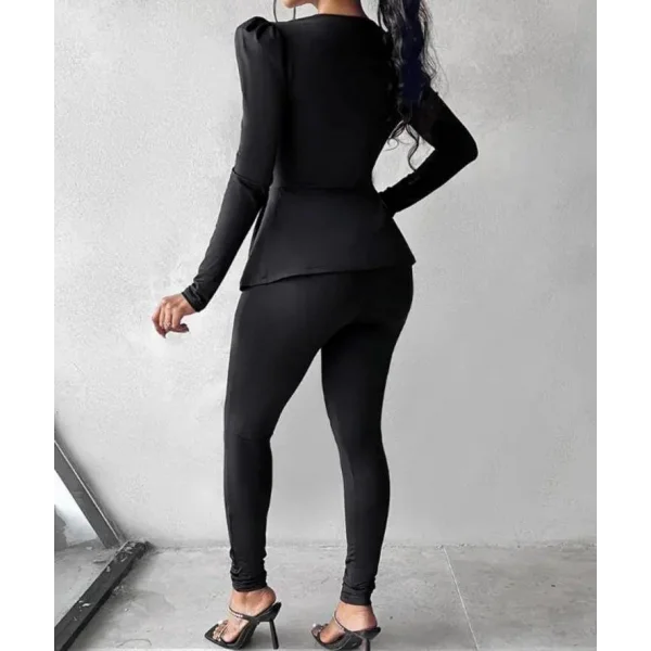 Kadın Göğüs Dekolteli Kemer Detaylı Asimetrik Kesim Tunik Ve Pantolon Fırsat ürün Ikili Takım