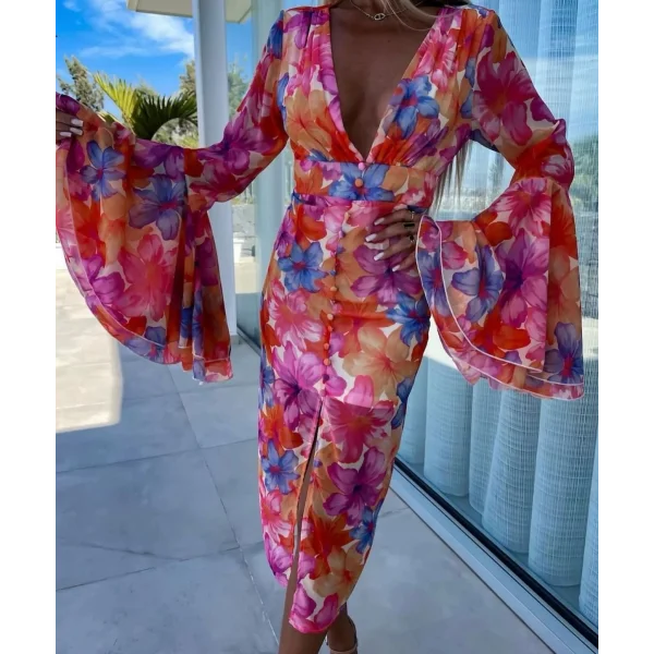 Kadın Göğüs Dekolteli Kolları Volan Detay Astarlı Tül Elbise